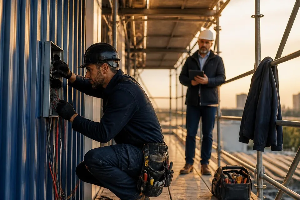 Handwerker bei der Arbeit auf einer Firmenbaustelle