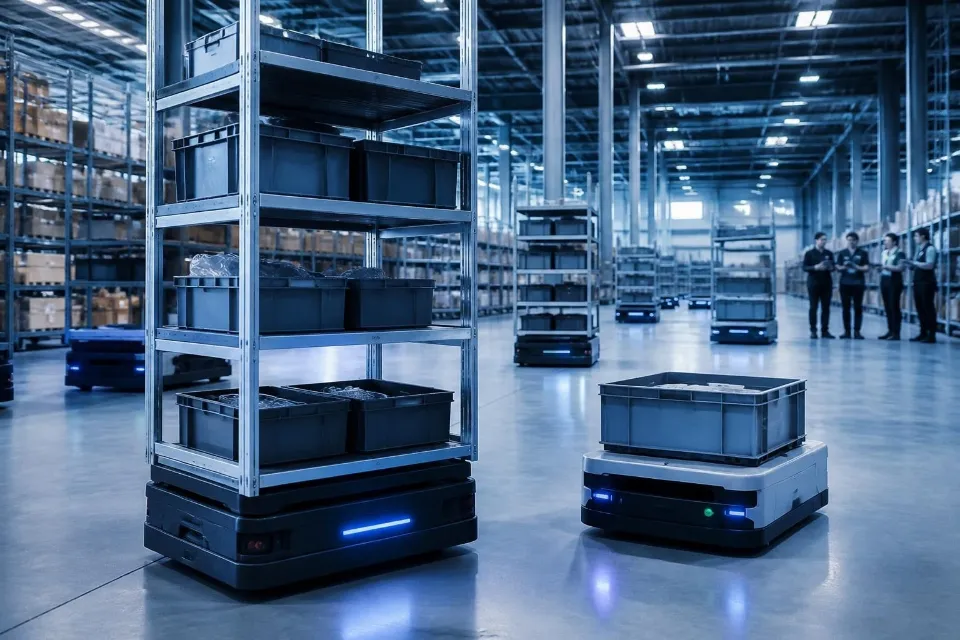 Autonome Transportroboter in einem modernen Logistiklager